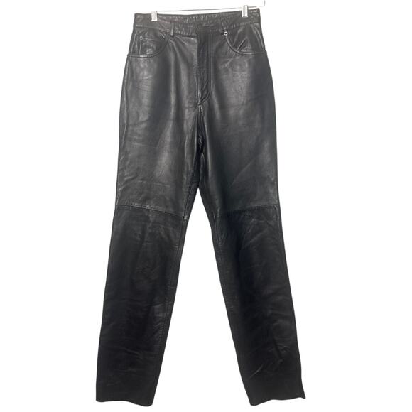 Vtg Leather Pants Michael Hoban North Beach Womens 5 Pckt Black Sz 7/8 Glamrock - Picture 2 of 11